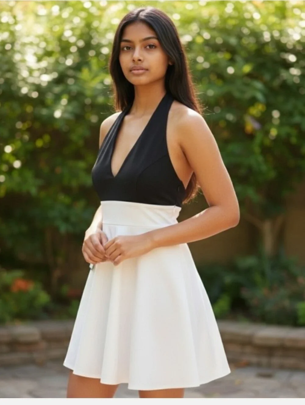 City Studio Colorblock Halter Fit & Flare Party Dress XS NWT Ivory Black Mini